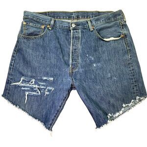 Levis 501 Cut Off Shorts Mens 38x32 Distressed Medium Wash Button Fly Retro‎ 70s
